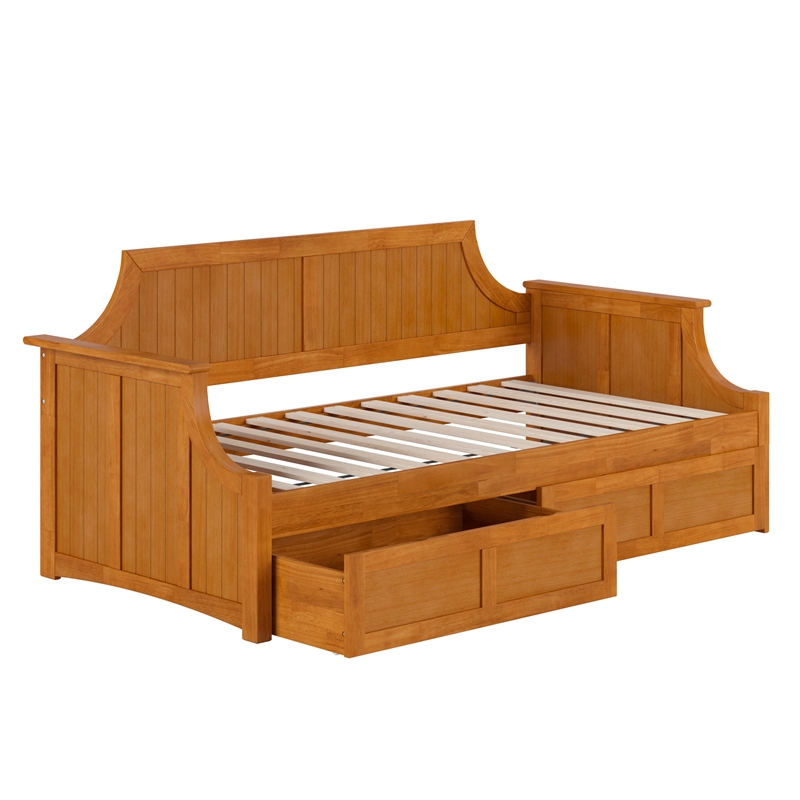 AFI Cambridge Mid-Century Wood Twin Daybed with Set of 2 Drawers in Light Toffee