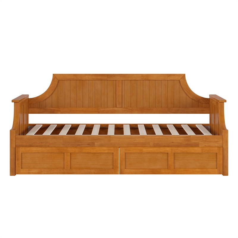 AFI Cambridge Mid-Century Wood Twin Daybed with Set of 2 Drawers in Light Toffee