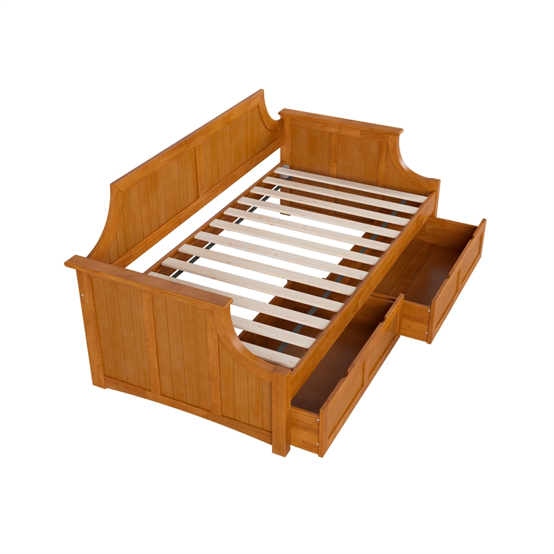 AFI Cambridge Mid-Century Wood Twin Daybed with Set of 2 Drawers in Light Toffee