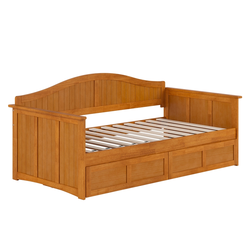 AFI Nantucket Mid-Century Wood Twin Daybed with Set of 2 Drawers in Light Toffee
