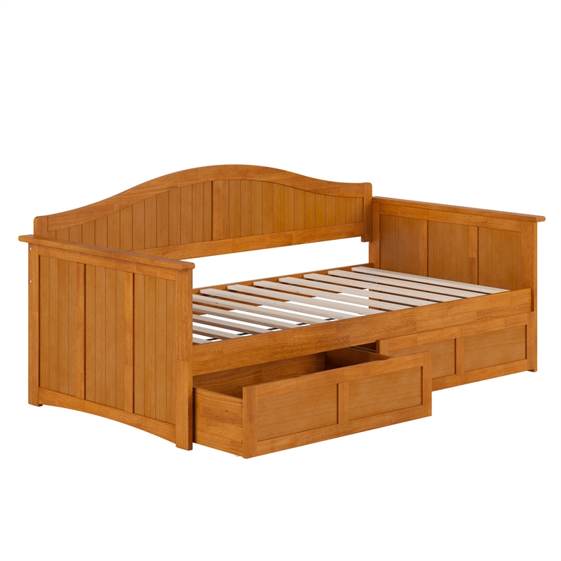 AFI Nantucket Mid-Century Wood Twin Daybed with Set of 2 Drawers in Light Toffee