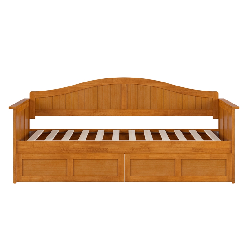 AFI Nantucket Mid-Century Wood Twin Daybed with Set of 2 Drawers in Light Toffee