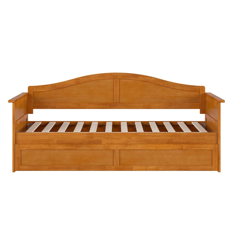 AFI Acadia Mid-Century Solid Wood Daybed with Twin Trundle in Light Toffee