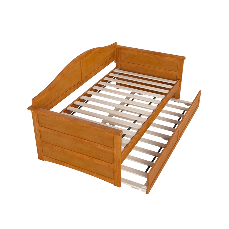 AFI Acadia Mid-Century Solid Wood Daybed with Twin Trundle in Light Toffee