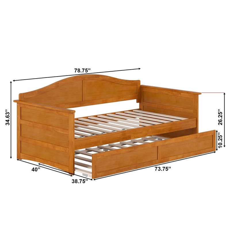 AFI Acadia Mid-Century Solid Wood Daybed with Twin Trundle in Light Toffee