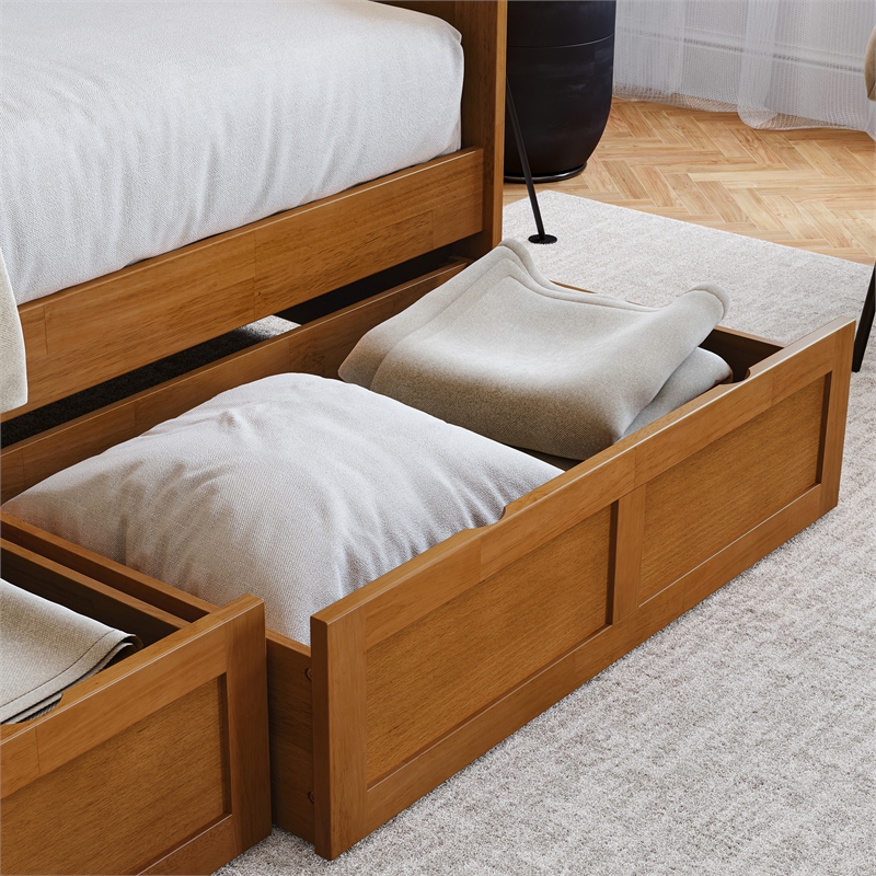 AFI Acadia Mid-Century Wood Twin Daybed with Set of 2 Drawers in Light Toffee