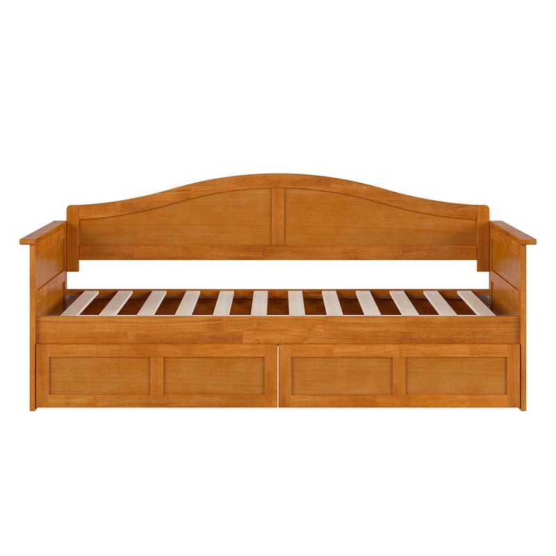 AFI Acadia Mid-Century Wood Twin Daybed with Set of 2 Drawers in Light Toffee