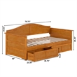 AFI Acadia Mid-Century Wood Twin Daybed with Set of 2 Drawers in Light Toffee