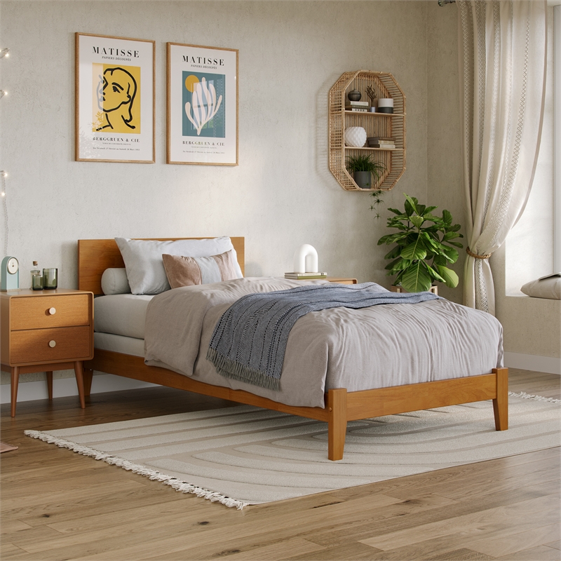 Orlando Twin XL Solid Wood Foundation Bed in Light Toffee