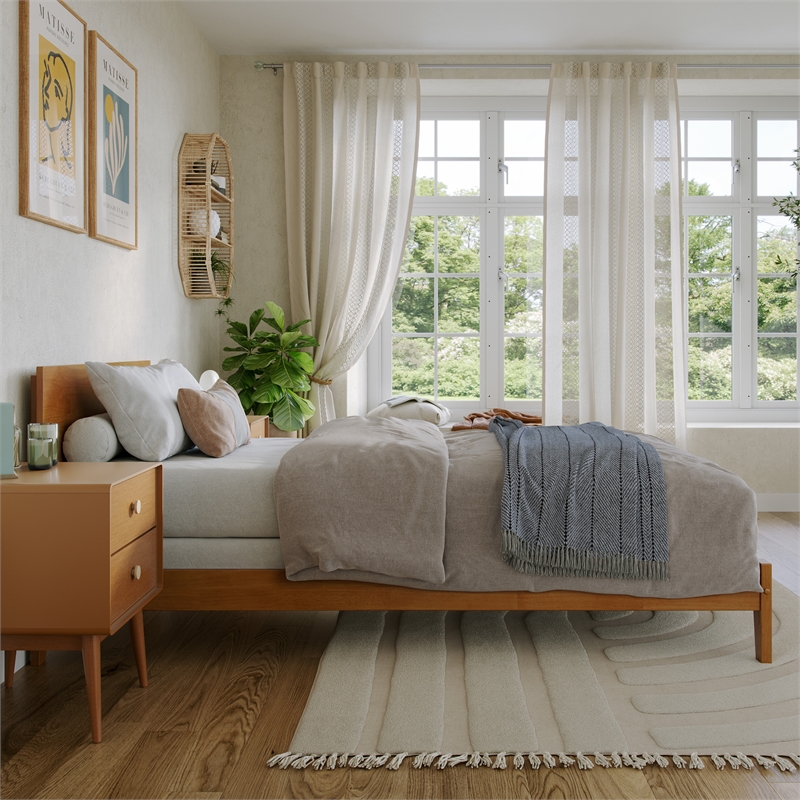 Orlando Twin XL Solid Wood Foundation Bed in Light Toffee