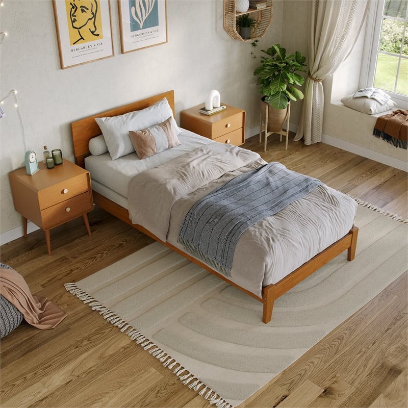 Orlando Twin XL Solid Wood Foundation Bed in Light Toffee