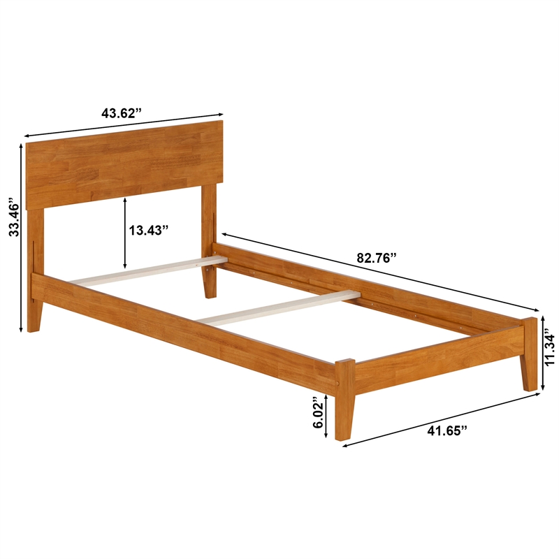 Orlando Twin XL Solid Wood Foundation Bed in Light Toffee