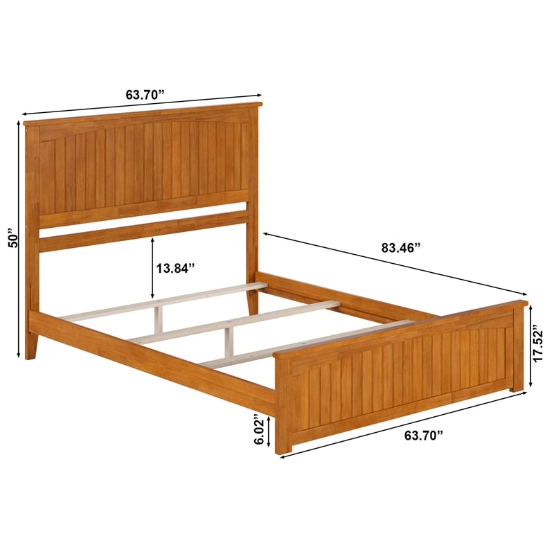 Nantucket Queen Wood Foundation Bed with Matching Footboard in Light Toffee