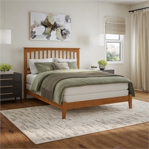 Mission Queen Solid Wood Foundation Bed in Light Toffee