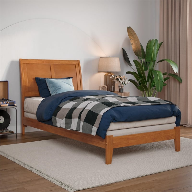 Portland Twin XL Solid Wood Foundation Bed in Light Toffee