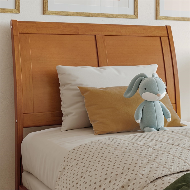 Portland Full Solid Wood Foundation Bed in Light Toffee