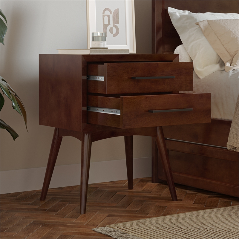 AFI Pasadena Solid Hardwood 2 Drawer Nightstand in Walnut Brown