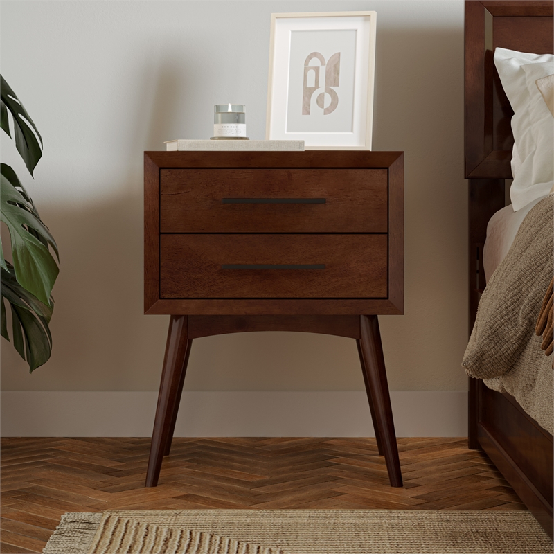 AFI Pasadena Solid Hardwood 2 Drawer Nightstand in Walnut Brown