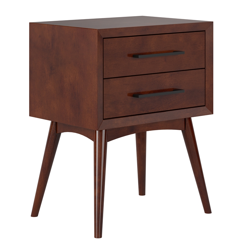 AFI Pasadena Solid Hardwood 2 Drawer Nightstand in Walnut Brown