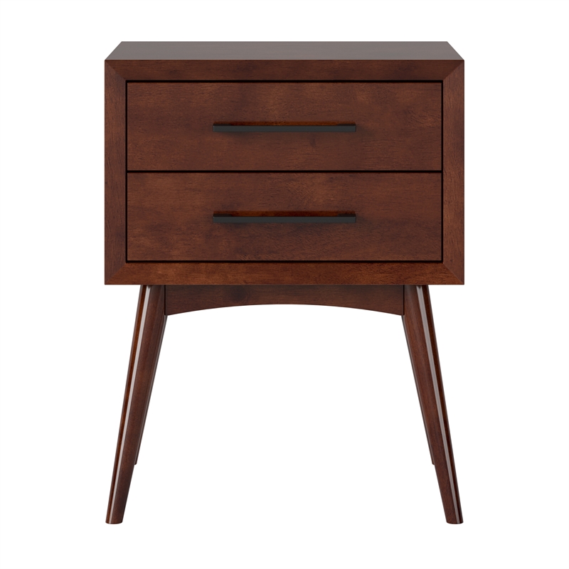 AFI Pasadena Solid Hardwood 2 Drawer Nightstand in Walnut Brown