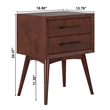 AFI Pasadena Solid Hardwood 2 Drawer Nightstand in Walnut Brown