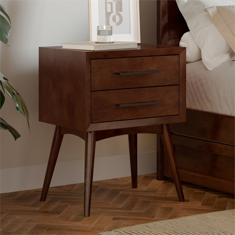 AFI Pasadena Solid Hardwood 2 Drawer Nightstand in Walnut Brown