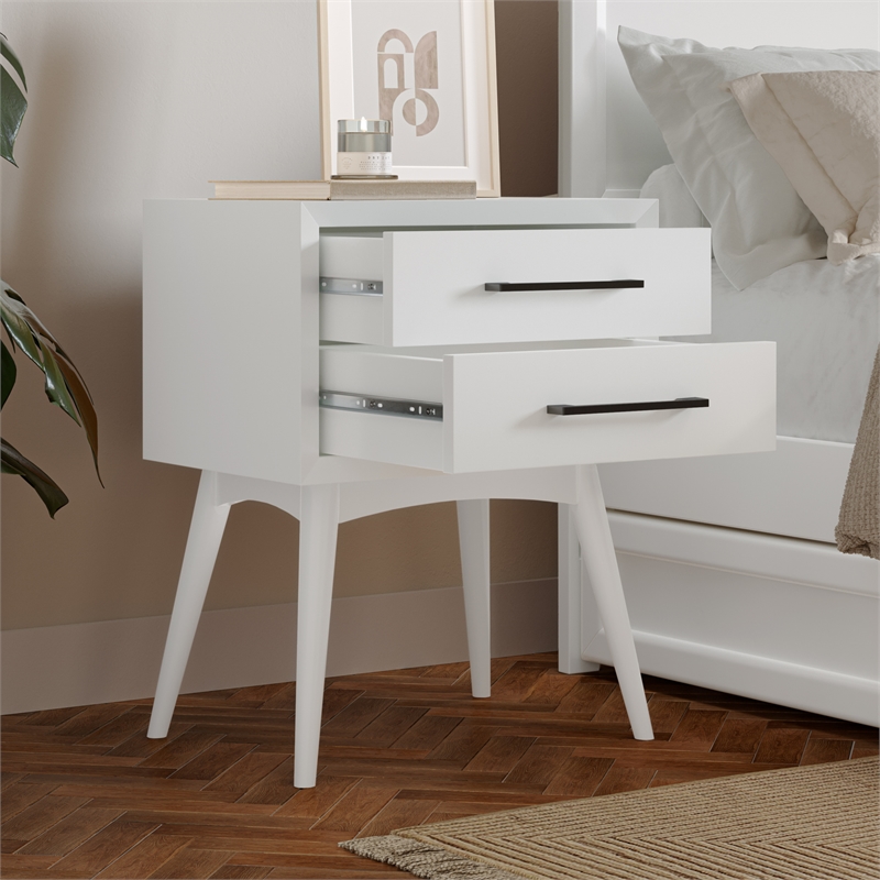Pasadena Solid Wood 2 Drawer Nightstand in White