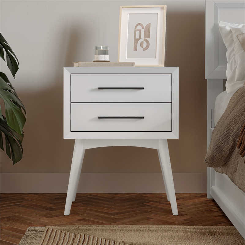 Pasadena Solid Wood 2 Drawer Nightstand in White