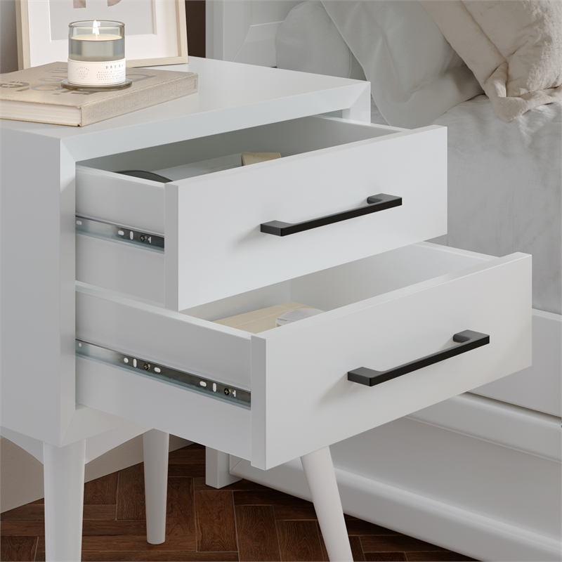 Pasadena Solid Wood 2 Drawer Nightstand in White