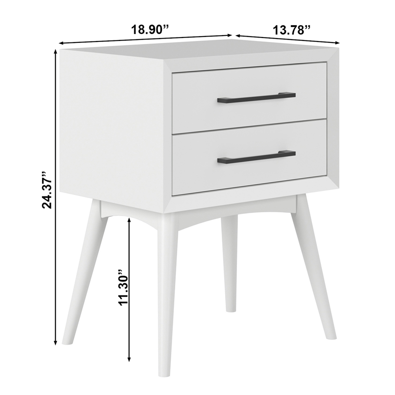 Pasadena Solid Wood 2 Drawer Nightstand in White