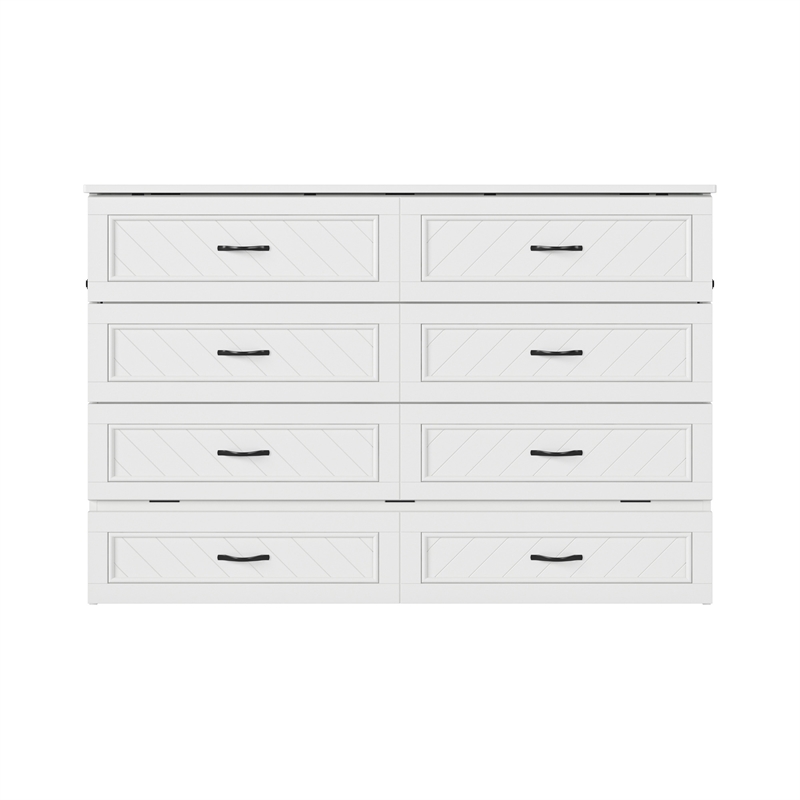 Alpine Queen Wood Murphy Bed Chest with Mattress & Built-in Charger in White