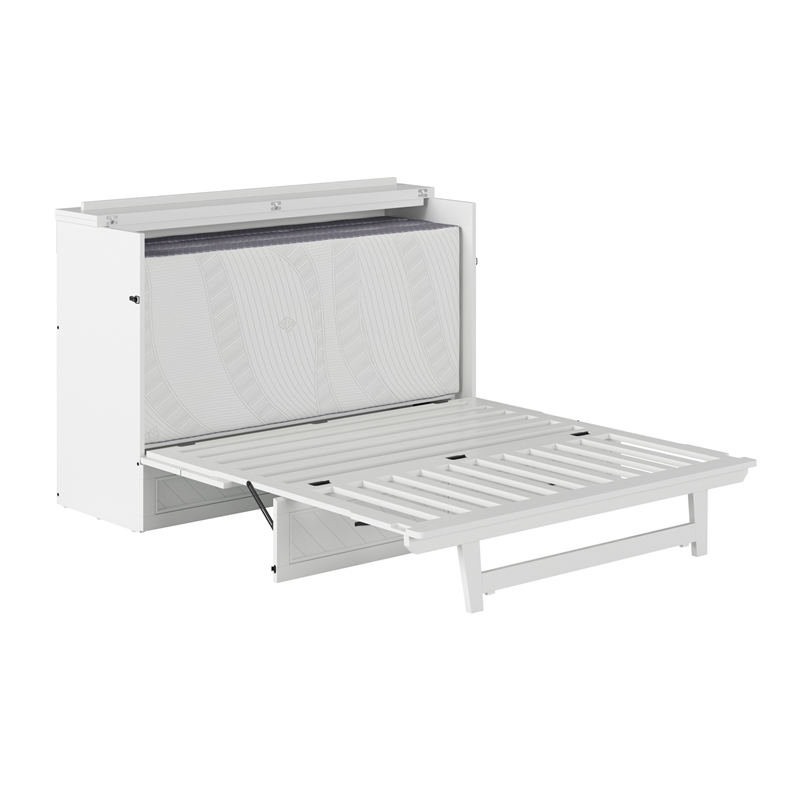 Alpine Queen Wood Murphy Bed Chest with Mattress & Built-in Charger in White
