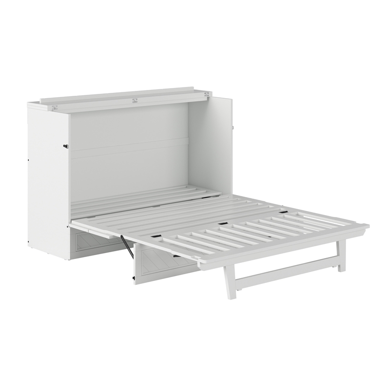 Alpine Queen Wood Murphy Bed Chest with Mattress & Built-in Charger in White
