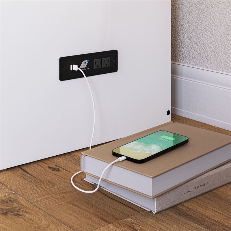 Alpine Queen Wood Murphy Bed Chest with Mattress & Built-in Charger in White