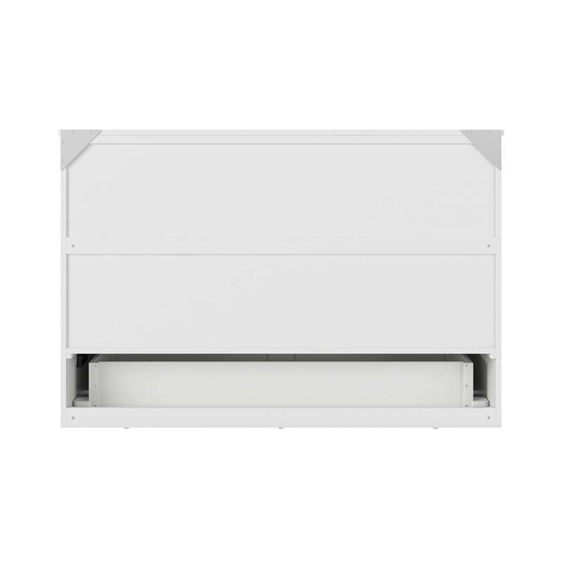 Alpine Queen Wood Murphy Bed Chest with Mattress & Built-in Charger in White