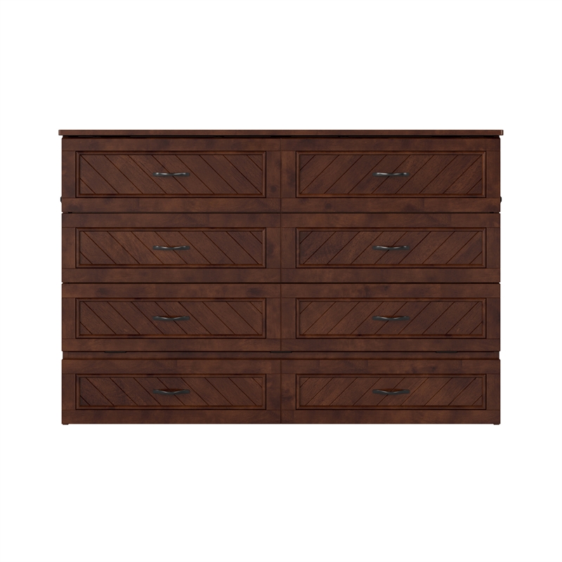 Alpine Queen Wood Murphy Bed Chest with Mattress & Built-in Charger in Walnut