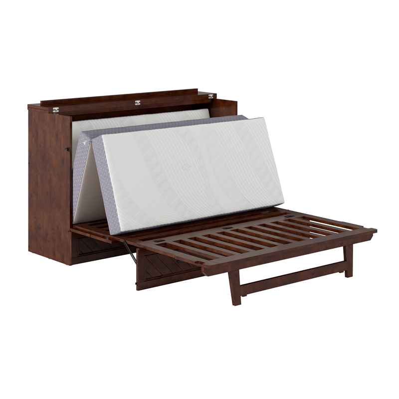 Alpine Queen Wood Murphy Bed Chest with Mattress & Built-in Charger in Walnut