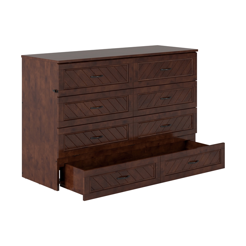 Alpine Queen Wood Murphy Bed Chest with Mattress & Built-in Charger in Walnut