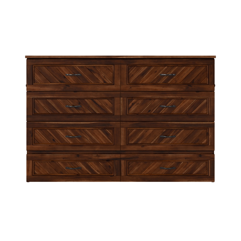 Alpine Queen Wood Murphy Bed Chest with Mattress & Built-in Charger in Barnwood