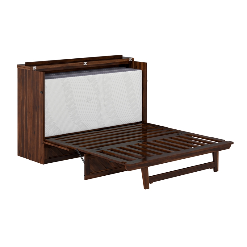 Alpine Queen Wood Murphy Bed Chest with Mattress & Built-in Charger in Barnwood