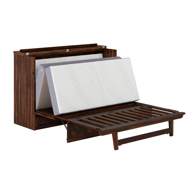 Alpine Queen Wood Murphy Bed Chest with Mattress & Built-in Charger in Barnwood