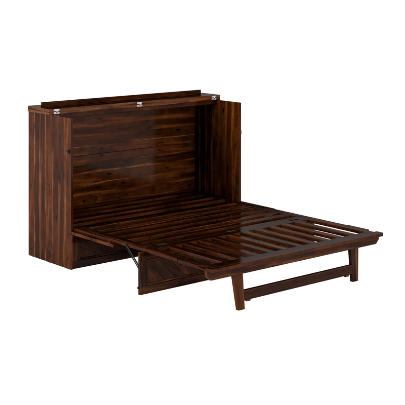 Alpine Queen Wood Murphy Bed Chest with Mattress & Built-in Charger in Barnwood
