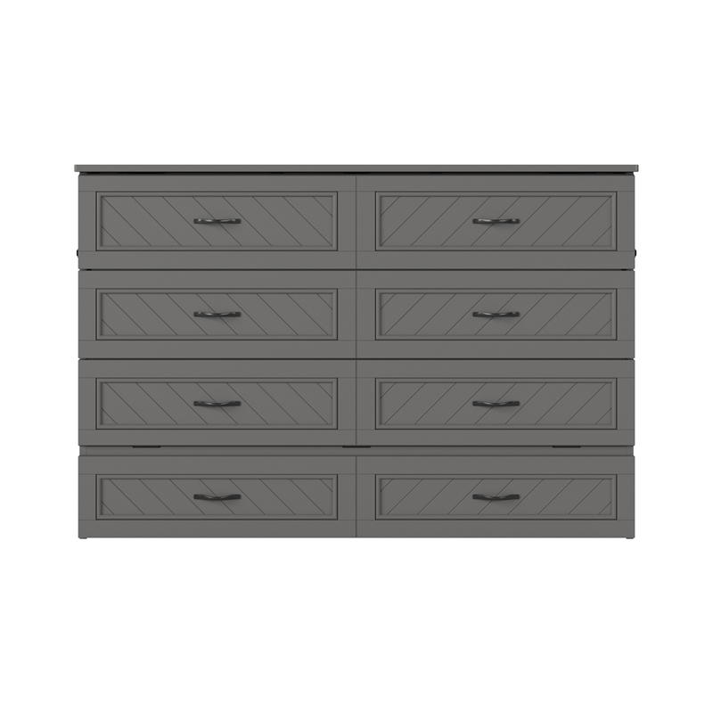 Alpine Queen Wood Murphy Bed Chest with Mattress & Built-in Charger in Gray