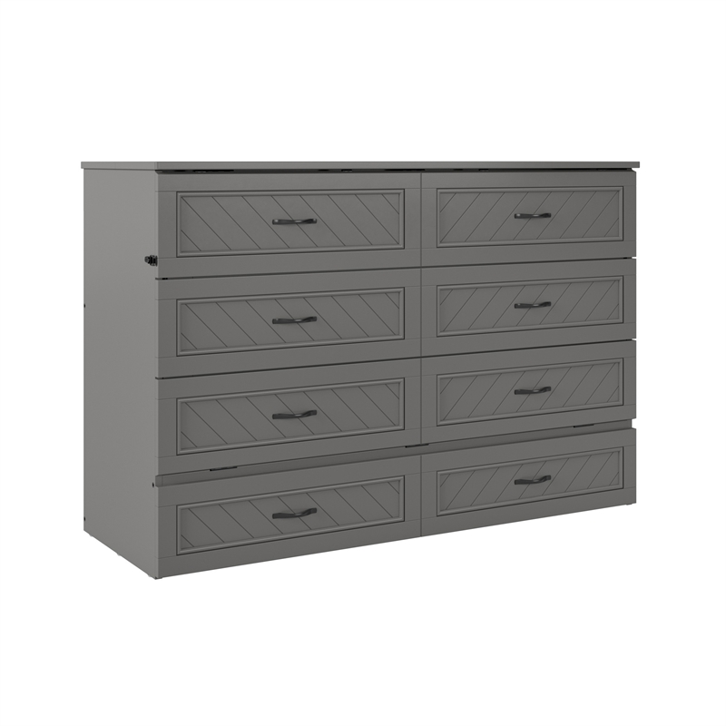 Alpine Queen Wood Murphy Bed Chest with Mattress & Built-in Charger in Gray