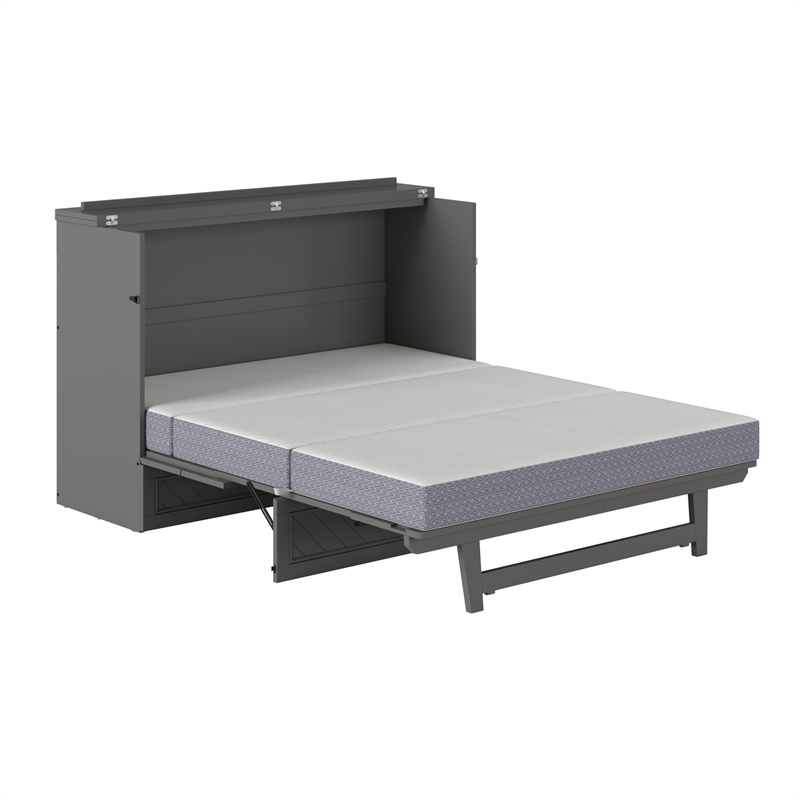 Alpine Queen Wood Murphy Bed Chest with Mattress & Built-in Charger in Gray