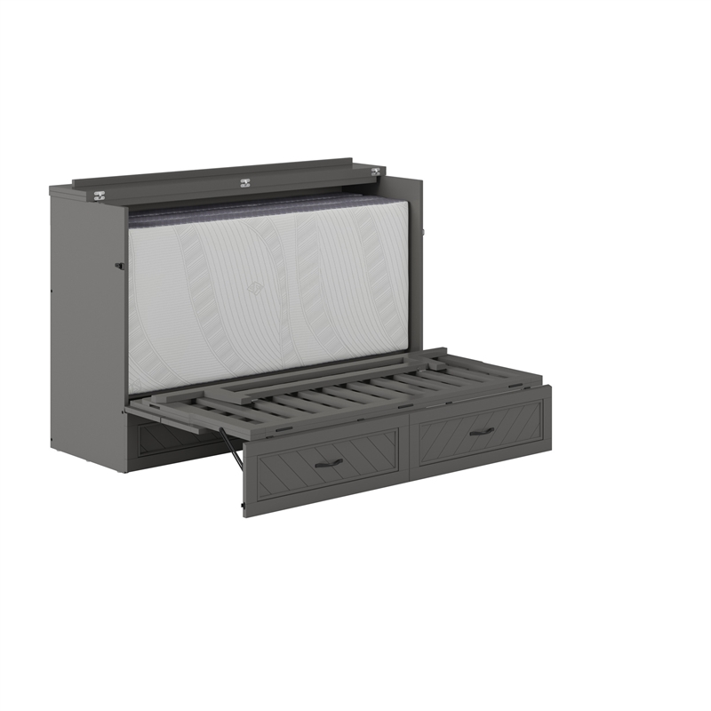 Alpine Queen Wood Murphy Bed Chest with Mattress & Built-in Charger in Gray