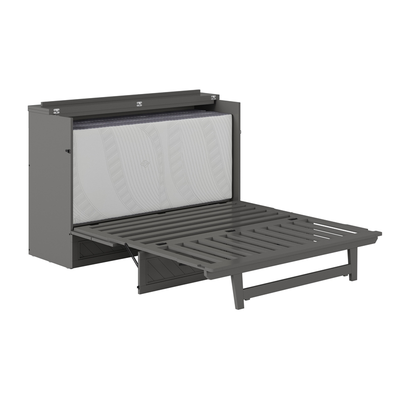 Alpine Queen Wood Murphy Bed Chest with Mattress & Built-in Charger in Gray