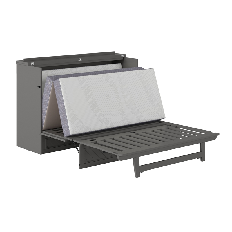 Alpine Queen Wood Murphy Bed Chest with Mattress & Built-in Charger in Gray