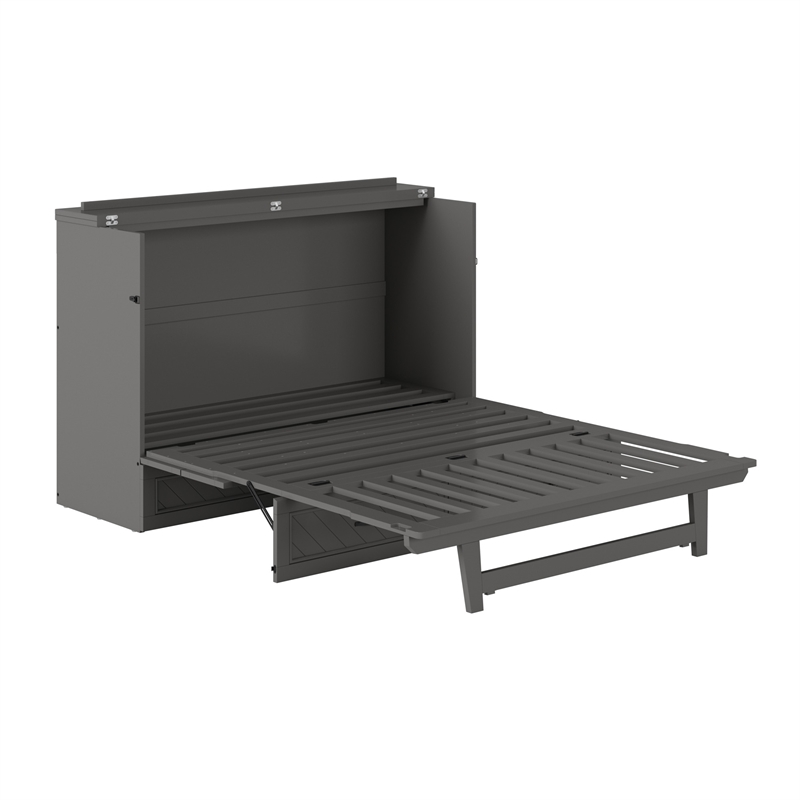 Alpine Queen Wood Murphy Bed Chest with Mattress & Built-in Charger in Gray