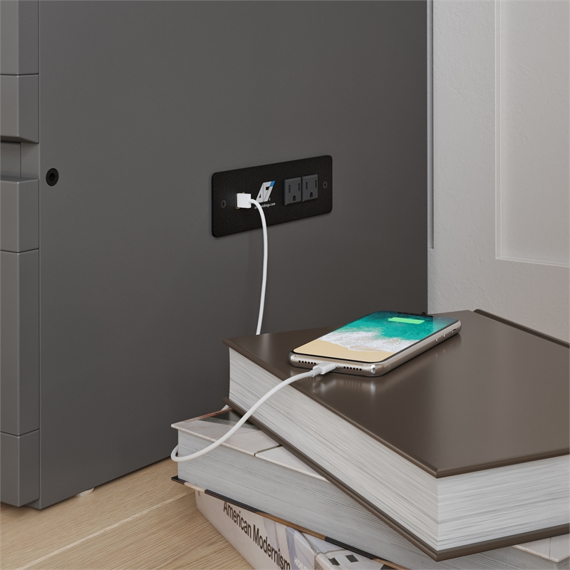 Alpine Queen Wood Murphy Bed Chest with Mattress & Built-in Charger in Gray